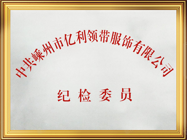 中共嵊州市亿利领带服饰有限公司纪检委员证书
